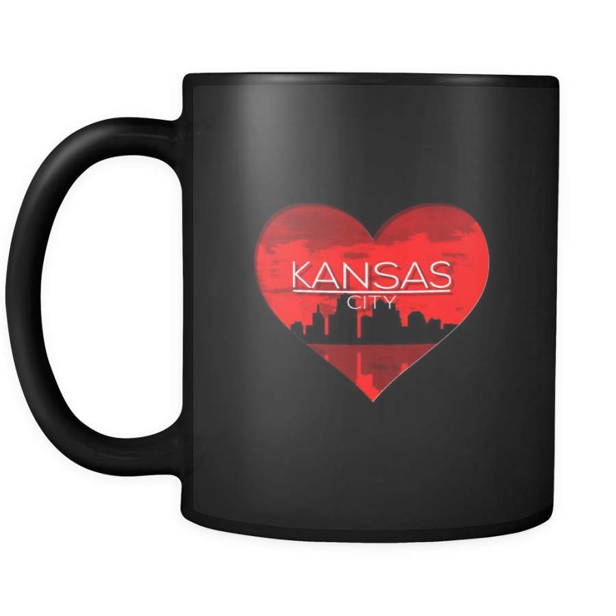 I Love Kansas City KC Skyline Heart State U.S.A Black 11oz mug