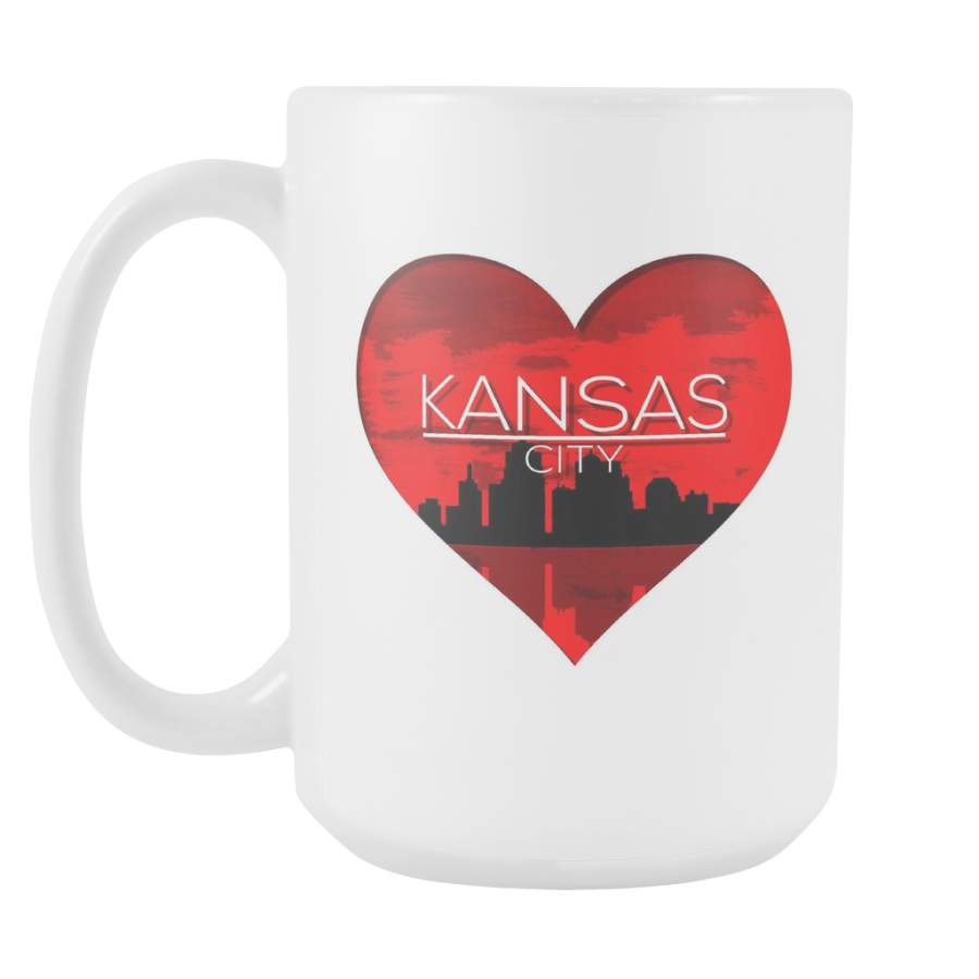 I Love Kansas City KC Skyline Heart State U.S.A White 15oz Mug