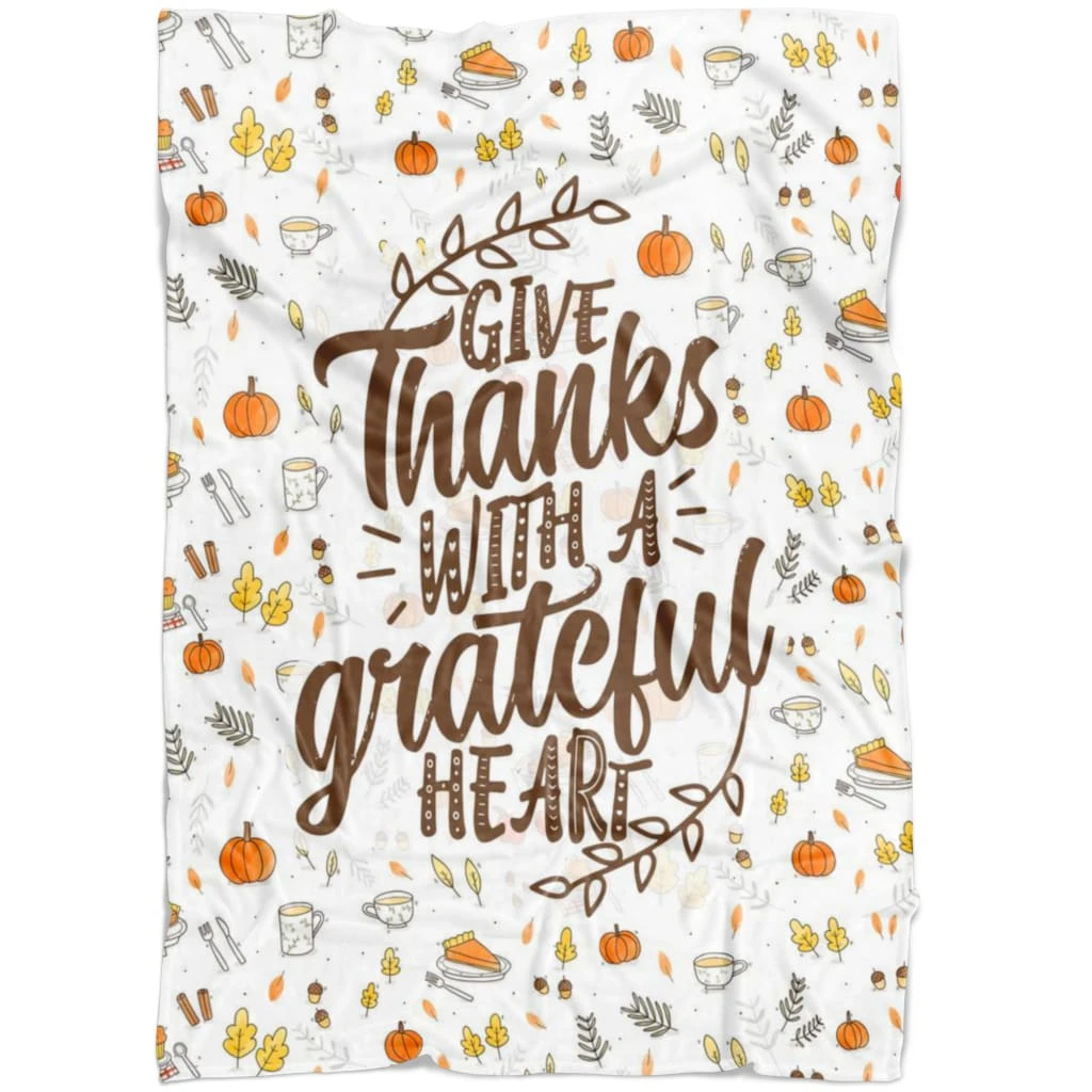 Give Thanks With A Grateful Heart Fleece Blanket | Adult 60×80 inch | Youth 45×60 inch | Colorful | BK2703