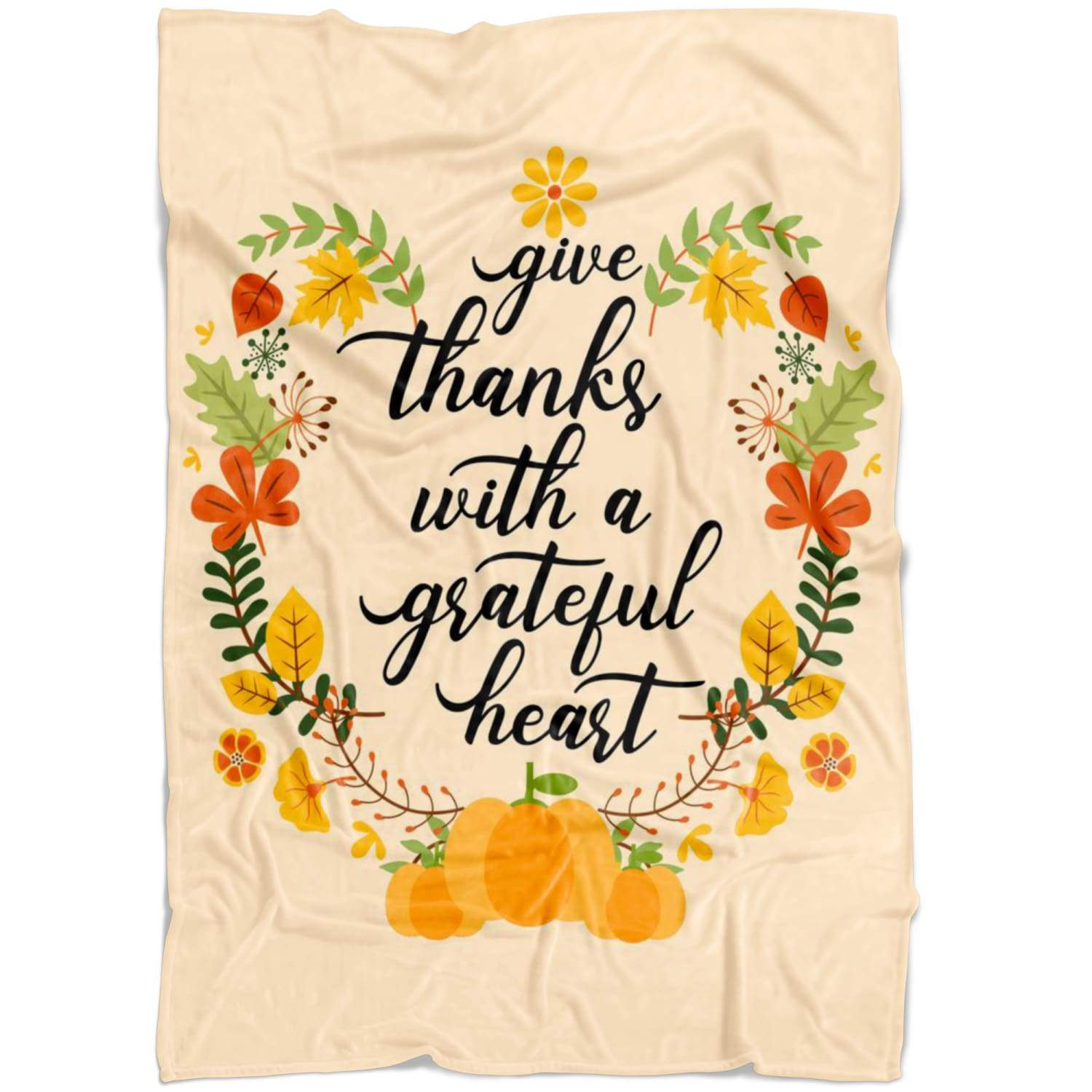 Give Thanks With A Grateful Heart Thanksgiving Fleece Blanket | Adult 60×80 inch | Youth 45×60 inch | Colorful | BK2728