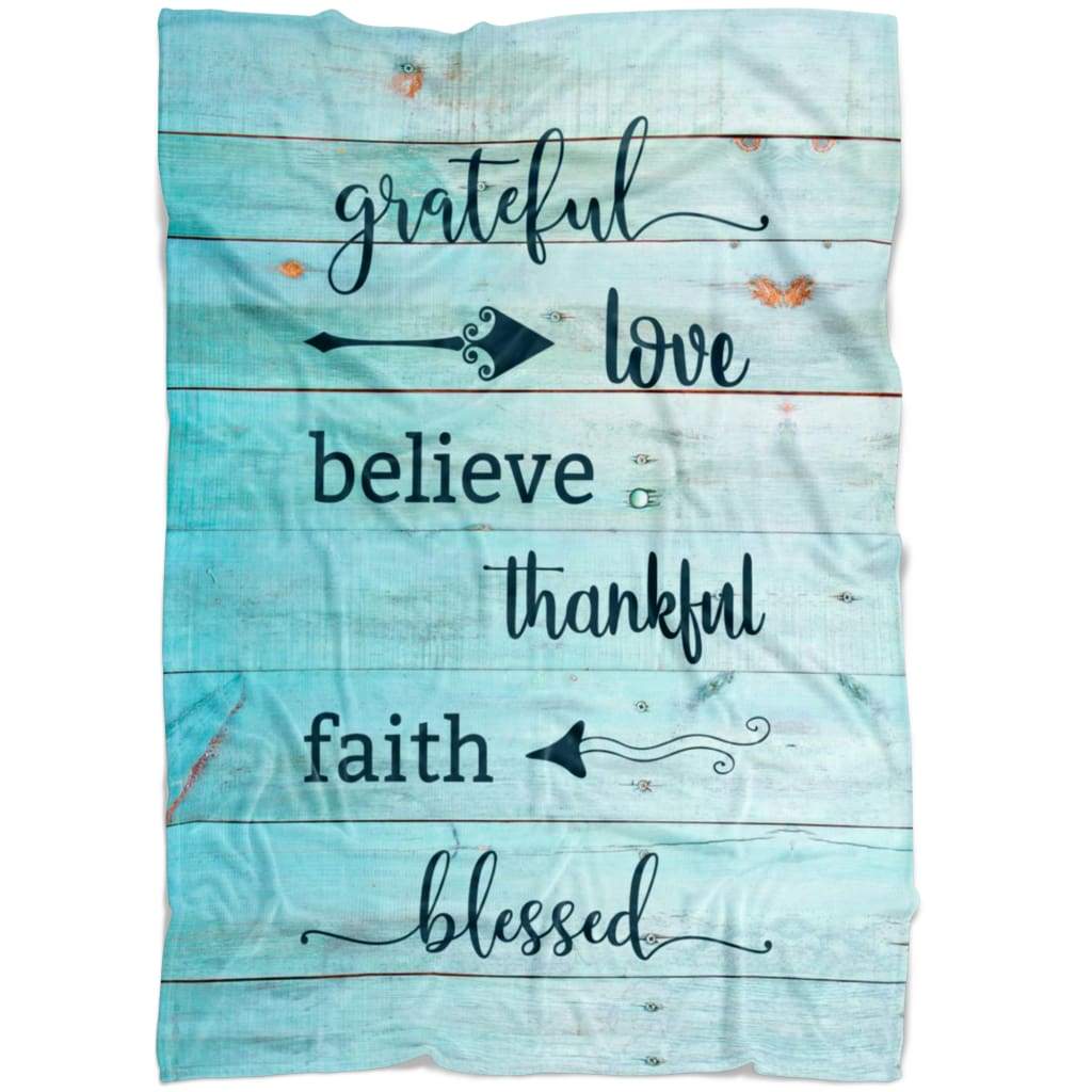 Grateful Love Believe Thankful Faith Blessed Fleece Blanket | Adult 60×80 inch | Youth 45×60 inch | Colorful | BK2302