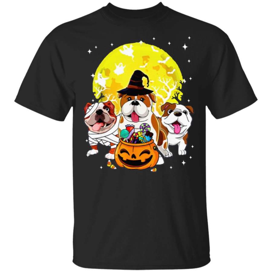 Bulldog Mummy Witch Dog Moon Ghosts Halloween T-Shirt