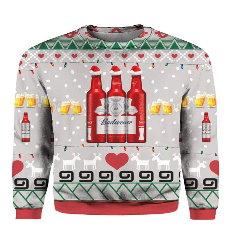 Budweiser Beer Red 3D Print Ugly Christmas Sweater