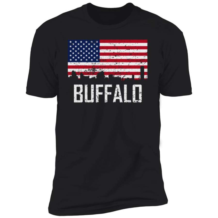 Buffalo New York Skyline American Flag Distressed T-Shirt