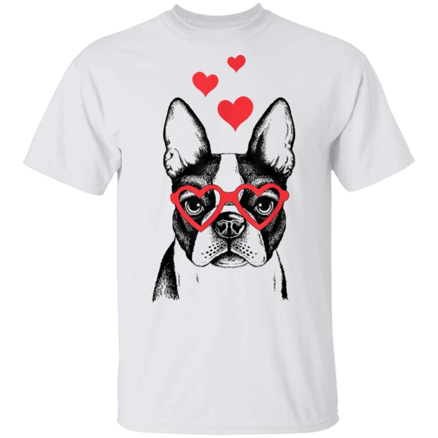 American Boston Terrier Funny Cute Dog Valentine Gift Heart TShirt