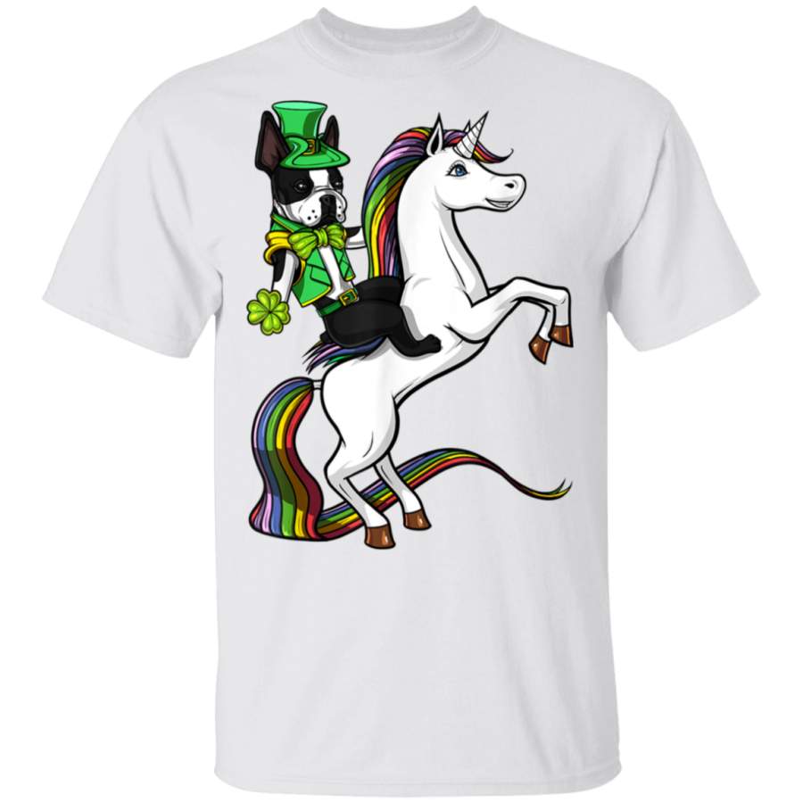 Boston Terrier Dog Riding Unicorn St Patricks Day TShirt