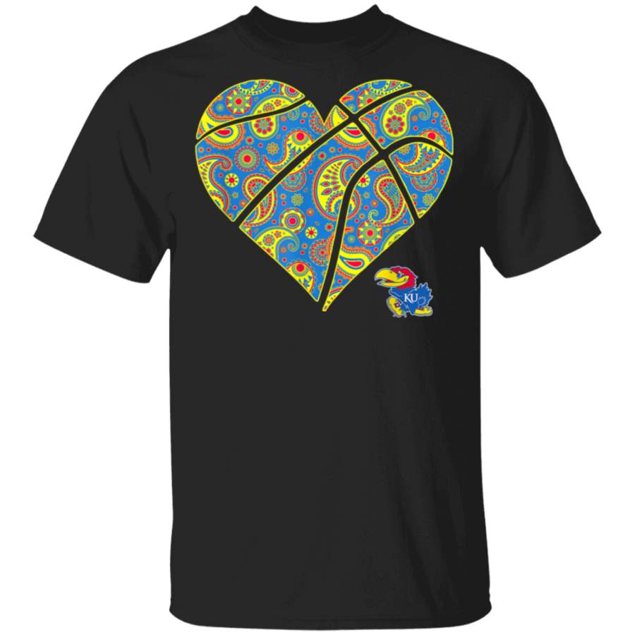 Kansas Jayhawks Basketball Paisley Heart TShirt Apparel