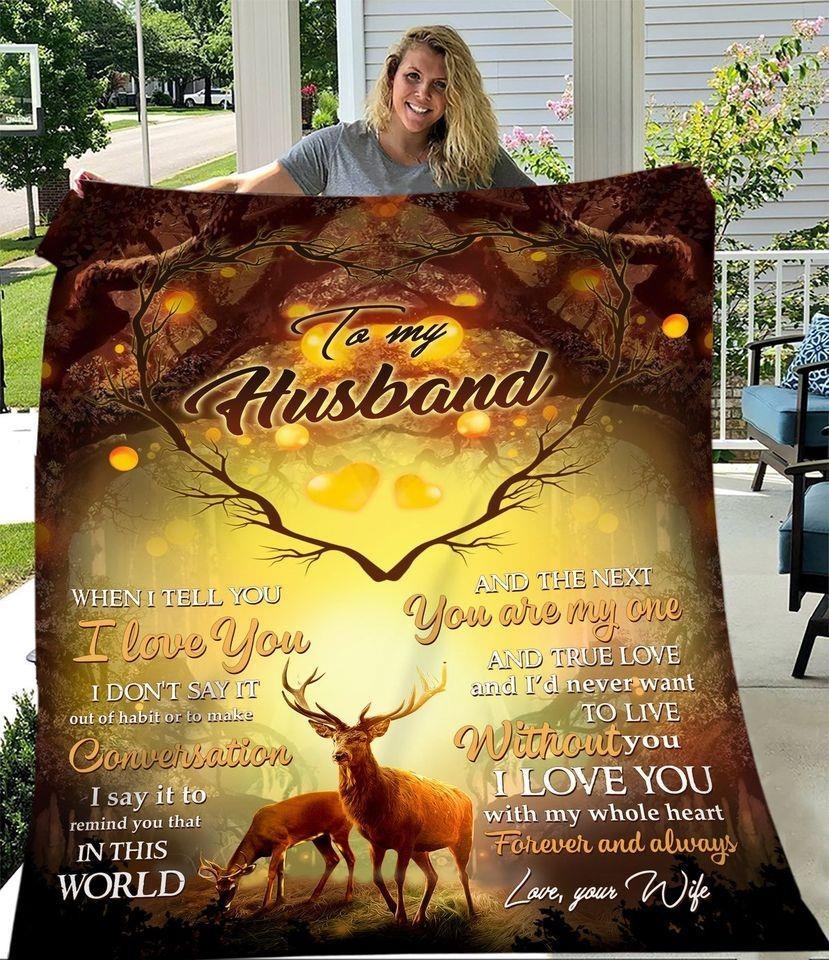 Hunting To My Husband I Tell You I Love You Fleece Blanket | Adult 60×80 inch | Youth 45×60 inch | Colorful | BK7084