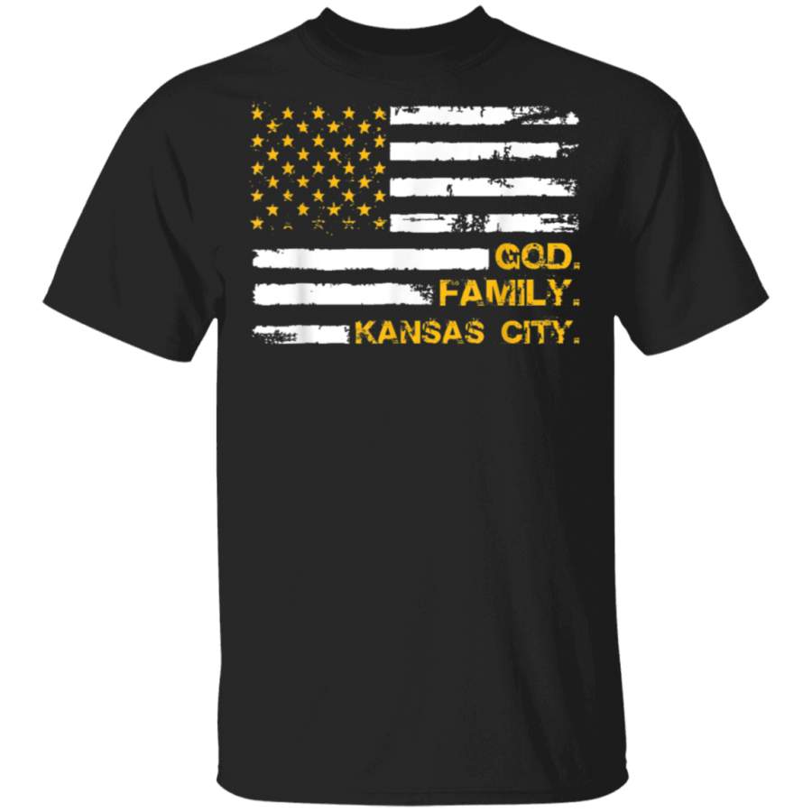 God Family Kansas City Distressed US Flag Football Tshirt