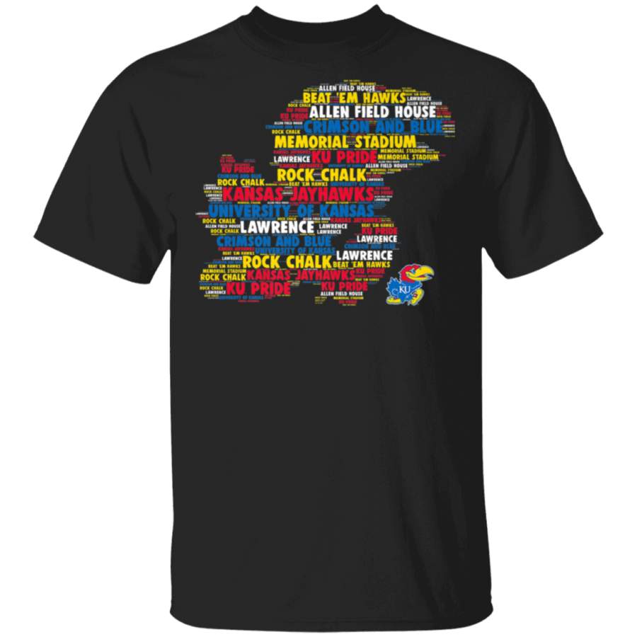 Kansas Jayhawks Mascot Cloudtext TShirt Apparel