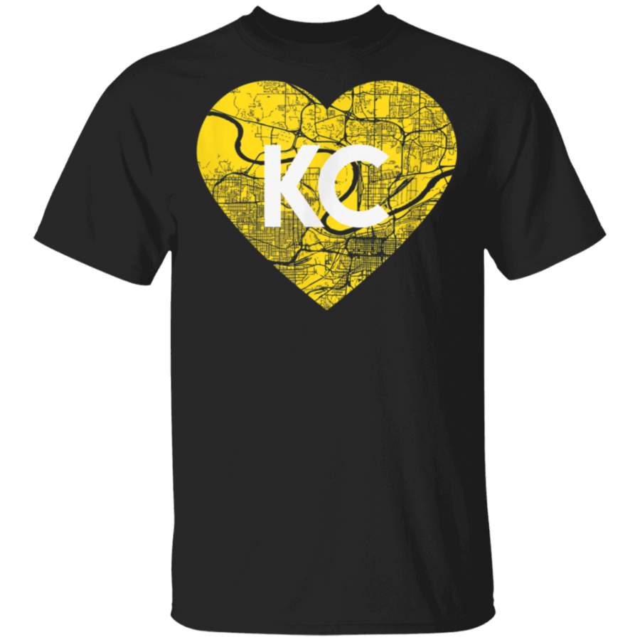 I Love Kansas City Football KC Heart Map TShirt