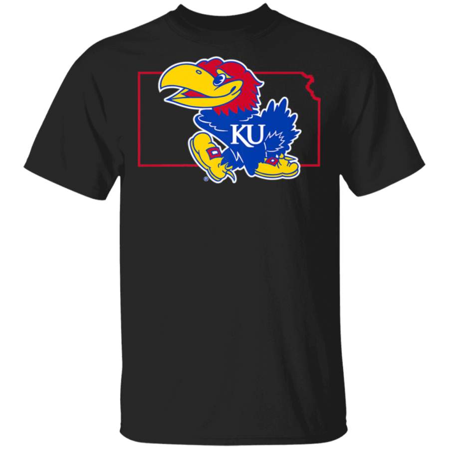 Kansas Jayhawks Big Jay In State Outline TShirt Apparel