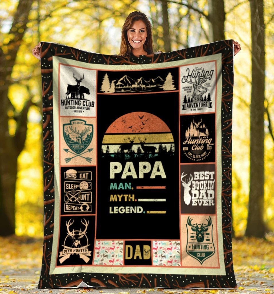 Papa Man Myth Legend Deer Hunting Father’s Day Gift Fleece Blanket | Adult 60×80 inch | Youth 45×60 inch | Colorful | BK1012