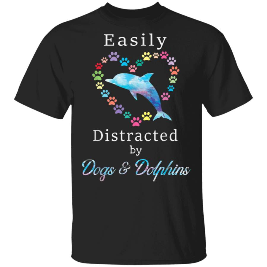 Easily Distracted By Dogs and Dolphins Shirt Watercolor Paw TShirt