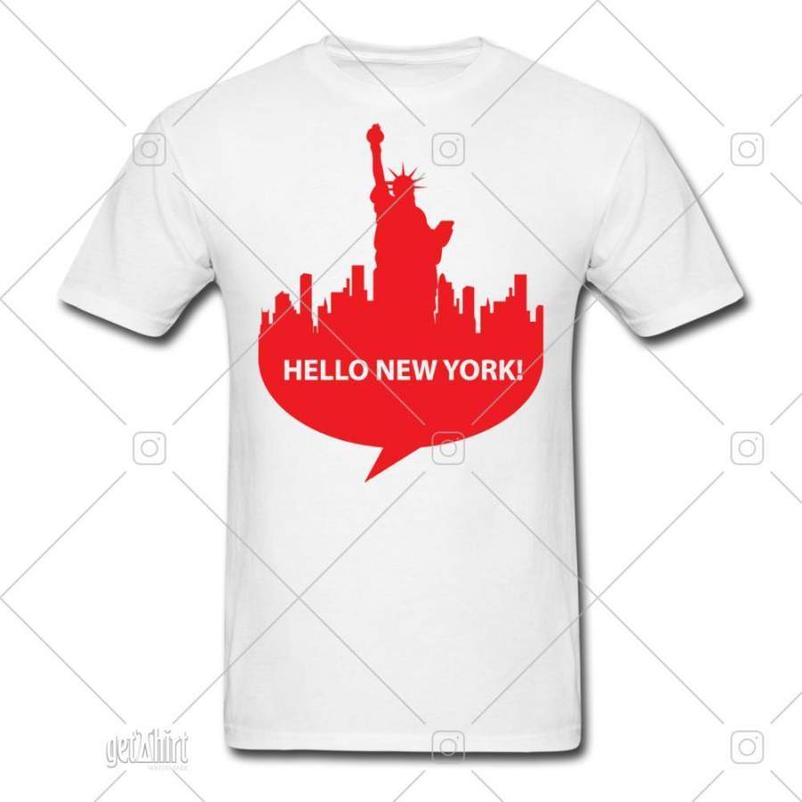 Hello New York Skyline Big Apple Liberty Statue Funny Tee Men’s T-Shirt