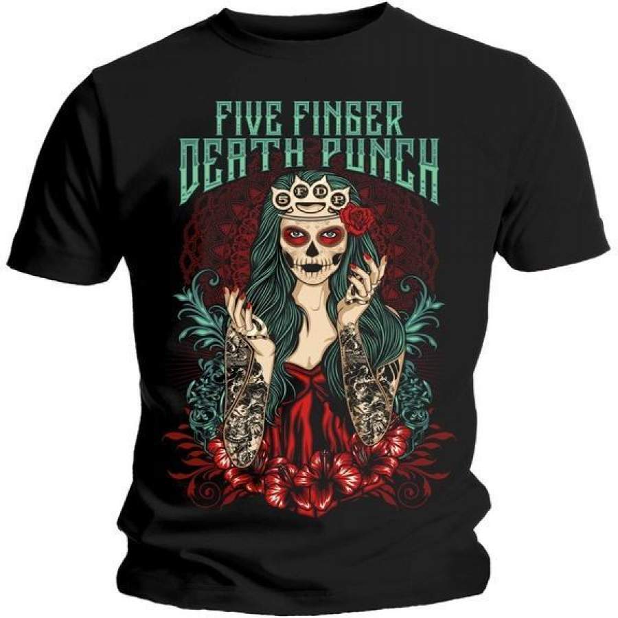 Five Finger Death Punch ‘lady Muerta’ Men’s Fashion Short Sleeves Cotton Tops Clothing, Black T-shirt