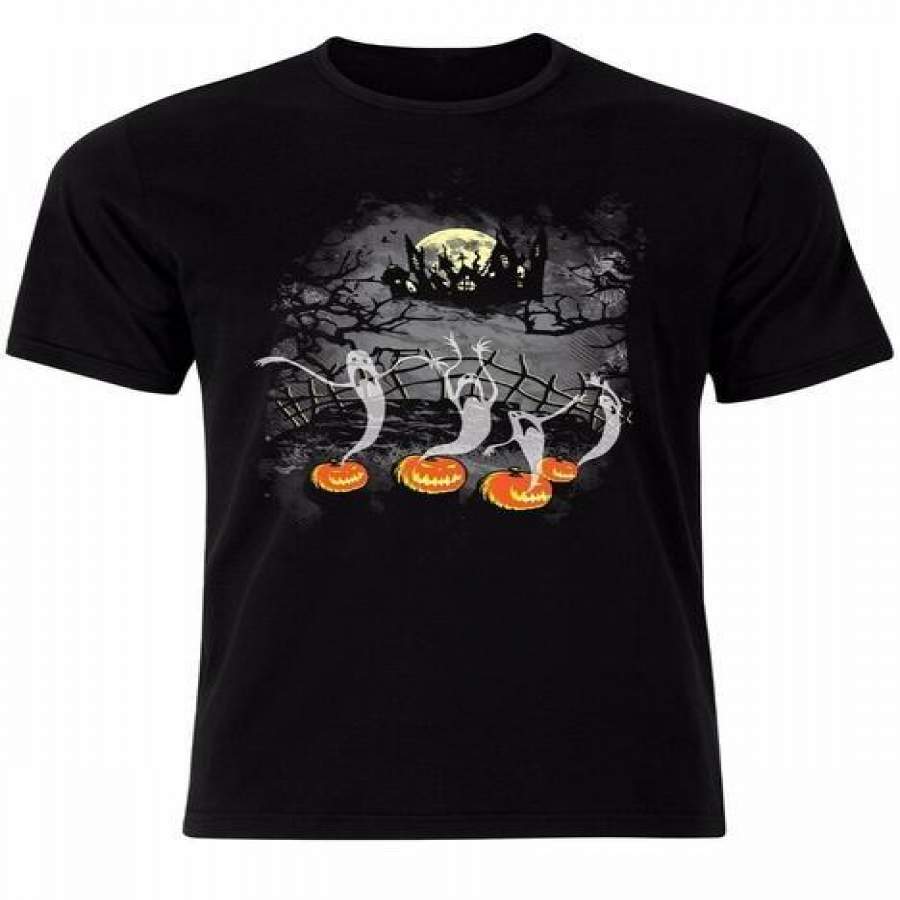 Halloween Ghost Haunted House Midnight Pumpkin Spooky Mist Mens T-shirt