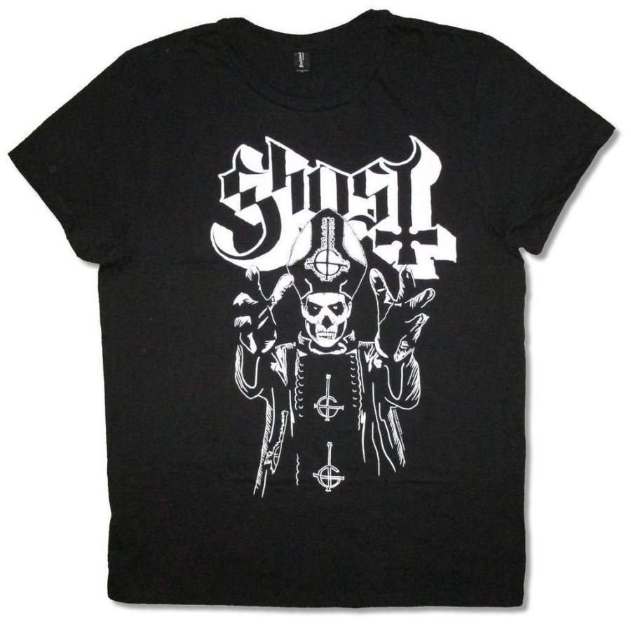 Details about Ghost B.C. Hands Up Papa Emeritus Black T Shirt New Official Metal Band Merch