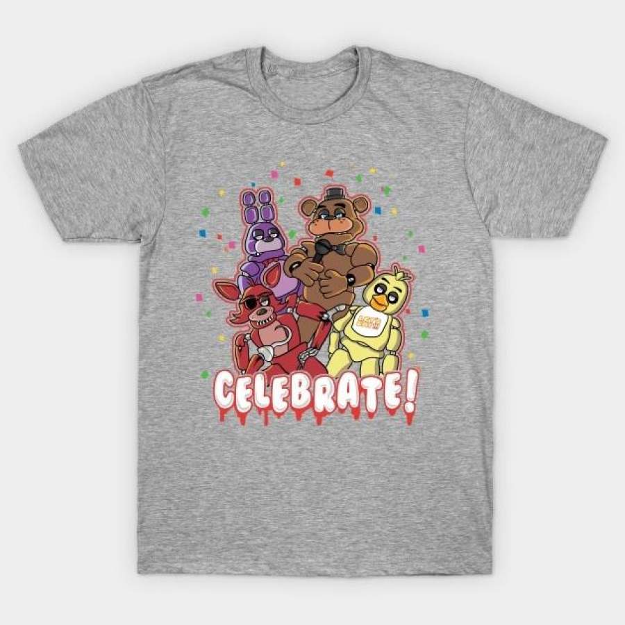 Five Nights At Freddy’s Multi-Character Celebrate Tee T-Shirt 2short sleeve cotton t-shirt women and men