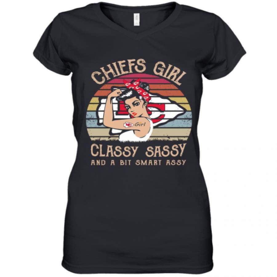 Kansas City Chiefs Girl Classy Sassy And A Bit Smart Assy Women's V-Neck T-Shirt