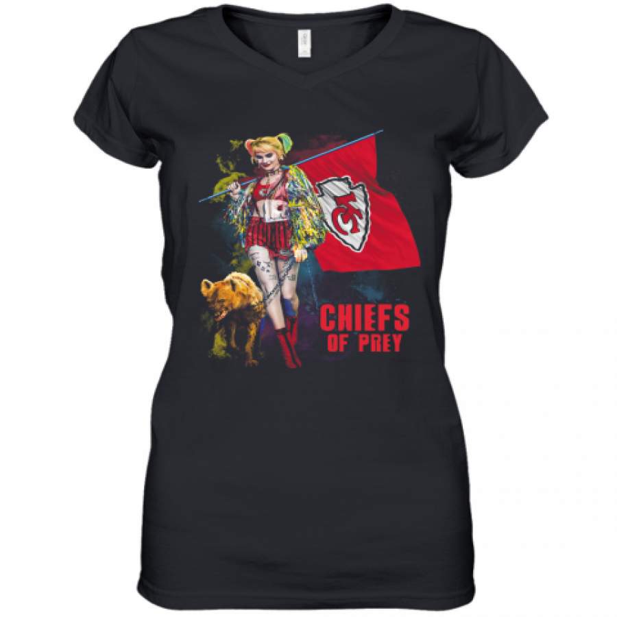 Harley Quinn Kansas City Chiefs Of Prey Women's V-Neck T-Shirt