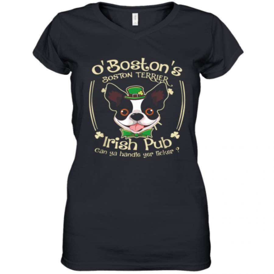 Boston Terrier Saint Patrick Gifts ?C Funny Bostie Irish Pub Women's V-Neck T-Shirt