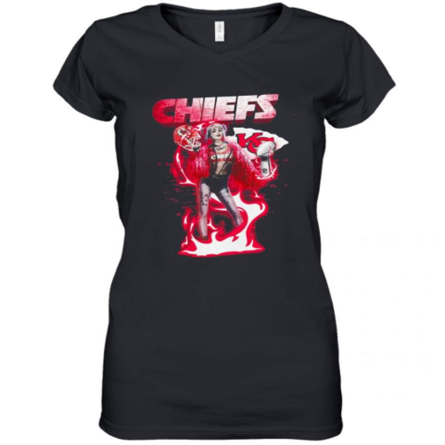 Birds Of Prey Harley Quinn Kansas City Chiefs Women's V-Neck T-Shirt