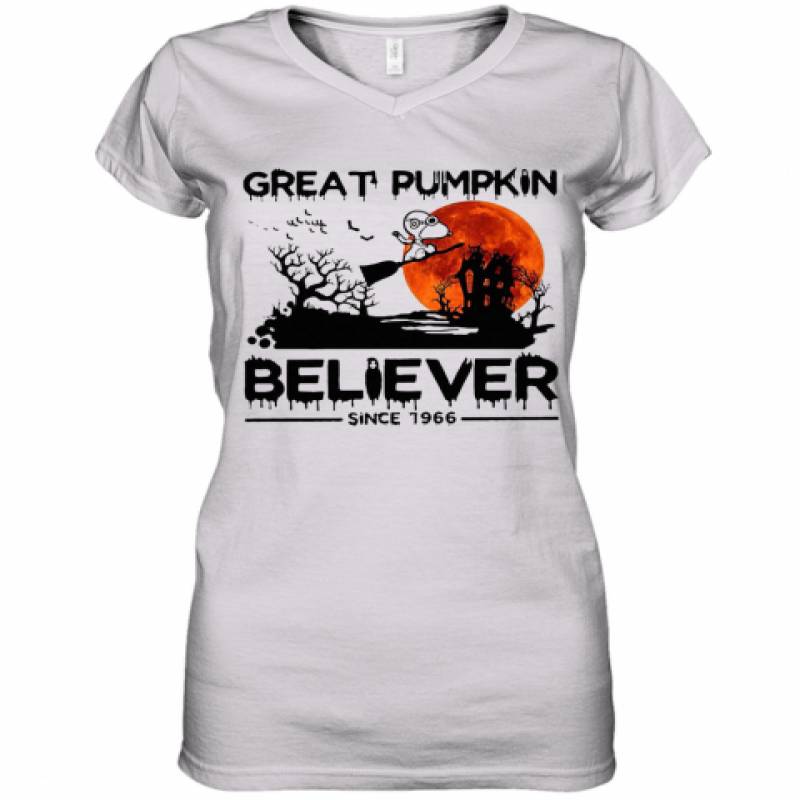 Halloween Snoopy Great Pumpkin Believer Since 1966 Sunset Women's V-Neck T-Shirt