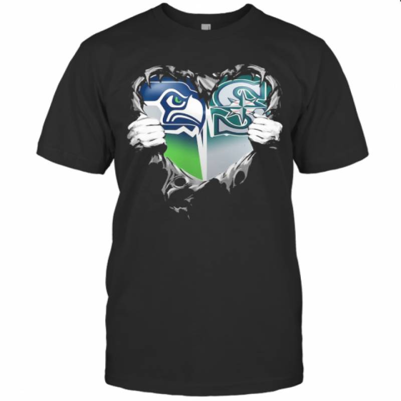 Blood Inside Seattle Seahawks And Seattle Mariners Heart T-Shirt