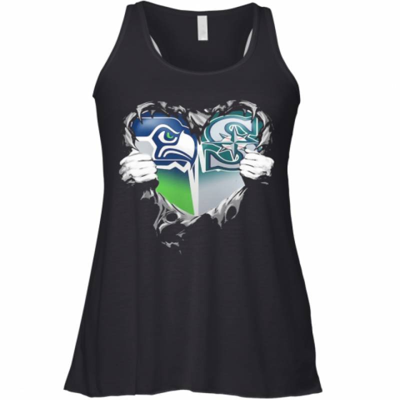 Blood Inside Seattle Seahawks And Seattle Mariners Heart Racerback Tank