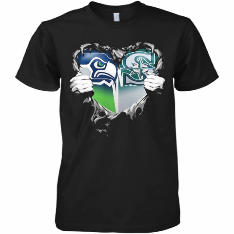 Blood Inside Seattle Seahawks And Seattle Mariners Heart Premium Men's T-Shirt