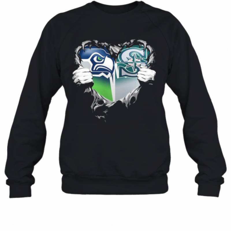 Blood Inside Seattle Seahawks And Seattle Mariners Heart Sweatshirt