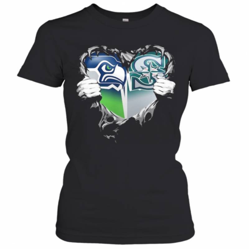 Blood Inside Seattle Seahawks And Seattle Mariners Heart Women's T-Shirt