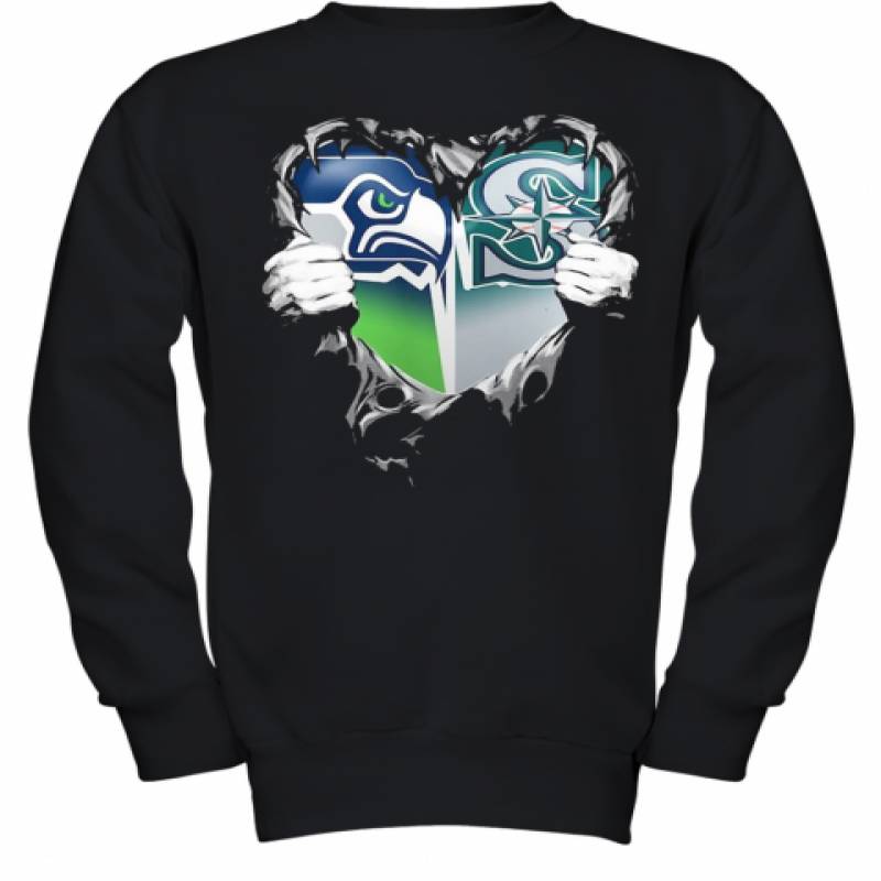 Blood Inside Seattle Seahawks And Seattle Mariners Heart Youth Sweatshirt