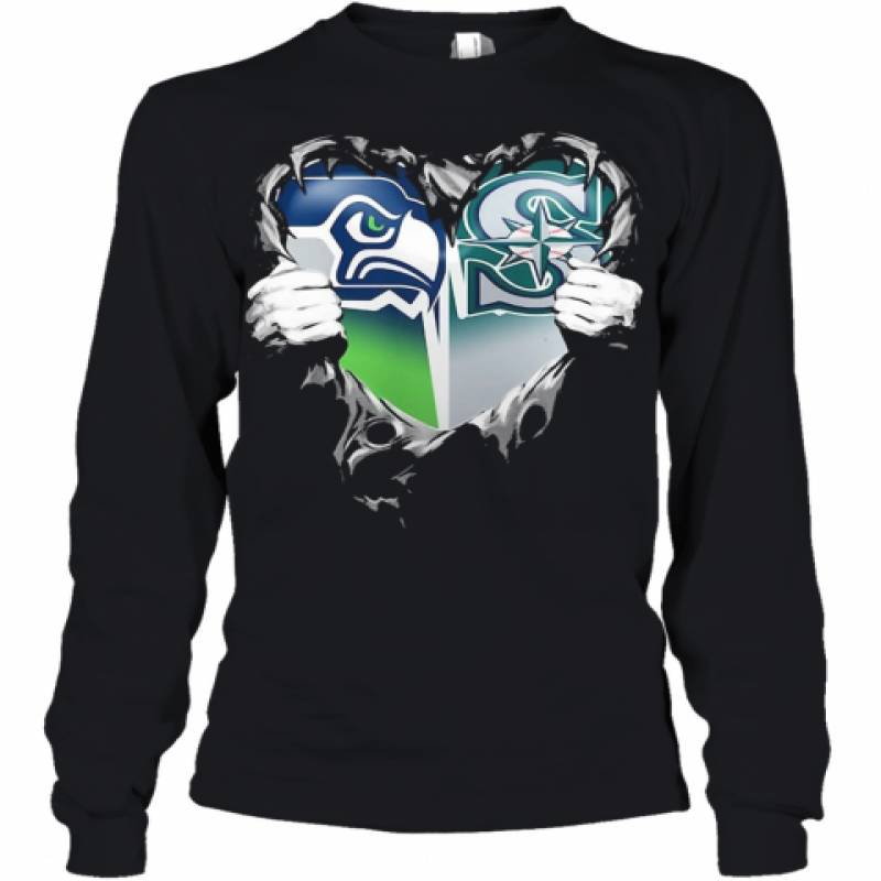 Blood Inside Seattle Seahawks And Seattle Mariners Heart Youth Long Sleeve