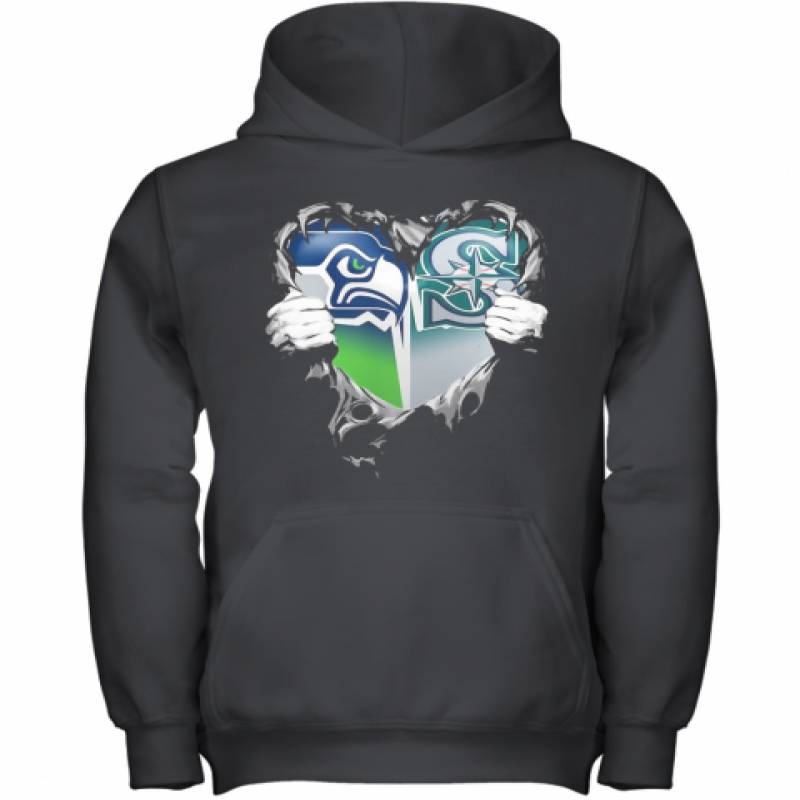 Blood Inside Seattle Seahawks And Seattle Mariners Heart Youth Hoodie