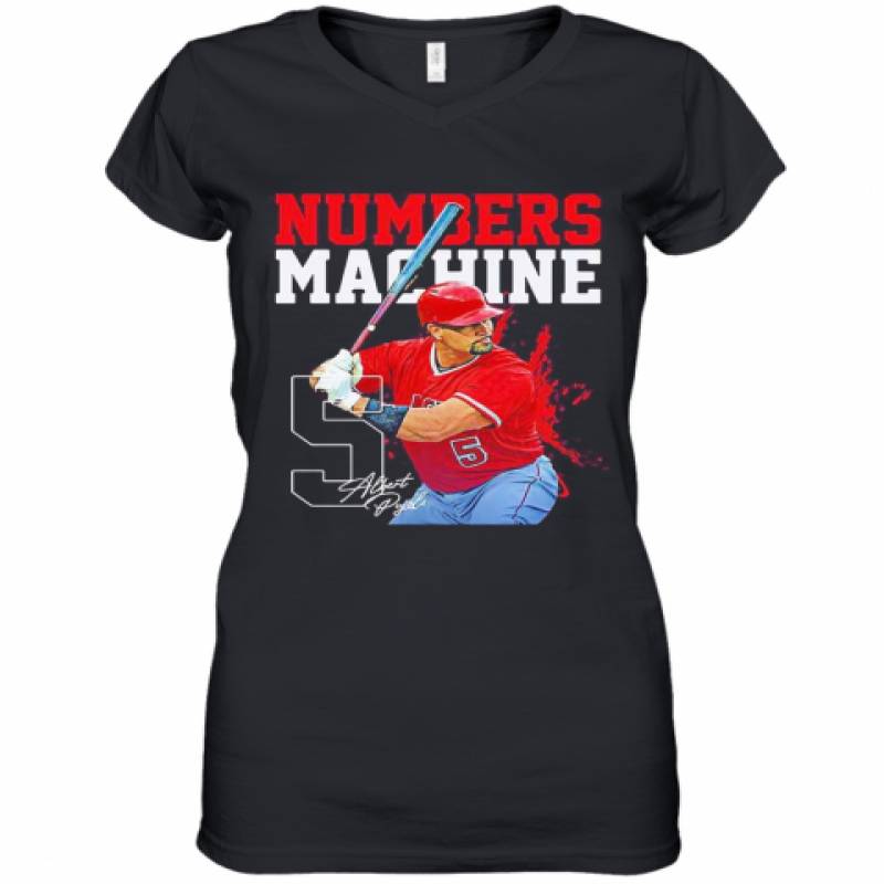 Albert Pujols 5 Numbers Machine Los Angeles Baseball Signature Women's V-Neck T-Shirt