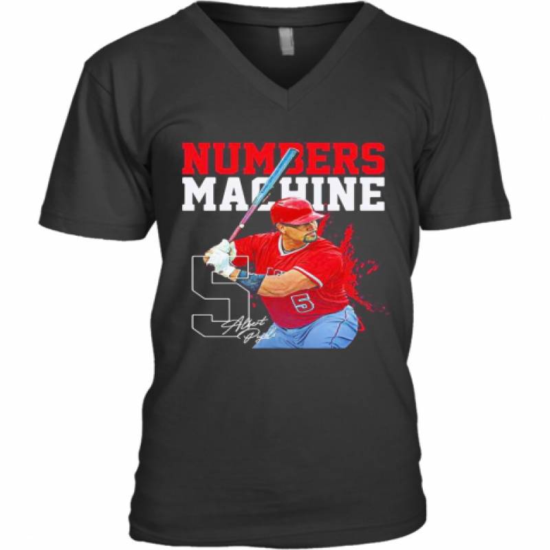 Albert Pujols 5 Numbers Machine Los Angeles Baseball Signature V-Neck T-Shirt