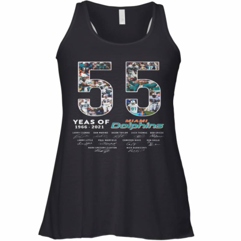 55 Years Of 1966 2021 Miami Dolphins Signatures Racerback Tank