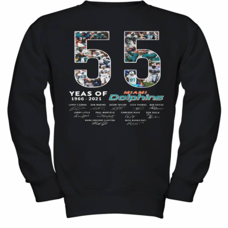 55 Years Of 1966 2021 Miami Dolphins Signatures Youth Sweatshirt