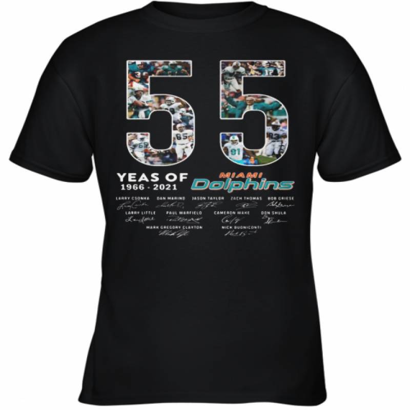 55 Years Of 1966 2021 Miami Dolphins Signatures Youth T-Shirt