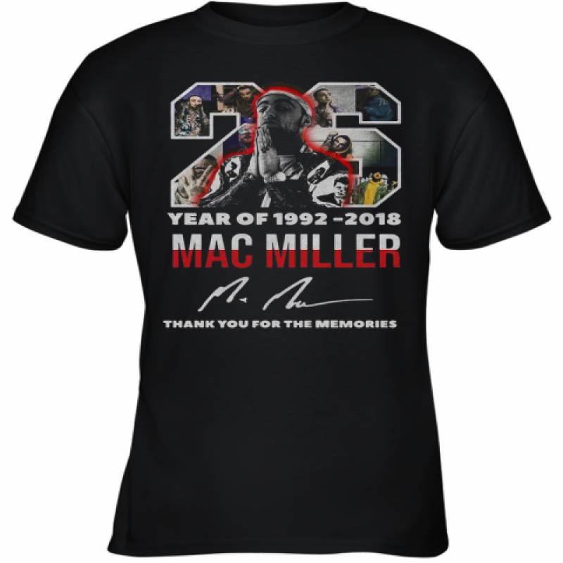 26 Year Of 1992 2018 Mac Miller Thank You For The Memories Signature Youth T-Shirt