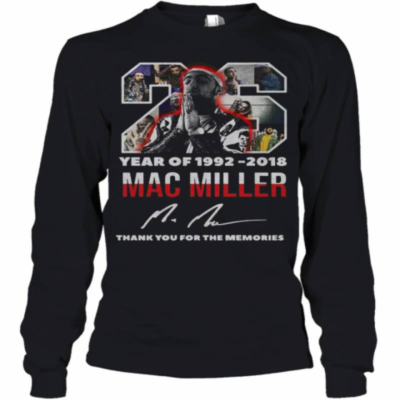 26 Year Of 1992 2018 Mac Miller Thank You For The Memories Signature Youth Long Sleeve