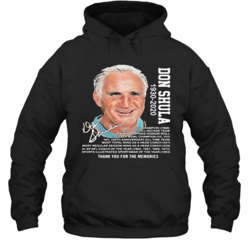 Don Shula 1930 2020 Miami Dolphins Thank You For The Memories Signature Hoodie