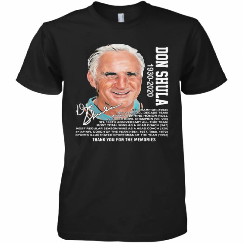 Don Shula 1930 2020 Miami Dolphins Thank You For The Memories Signature Premium Men's T-Shirt