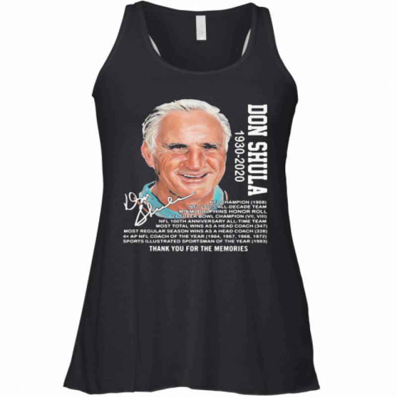 Don Shula 1930 2020 Miami Dolphins Thank You For The Memories Signature Racerback Tank