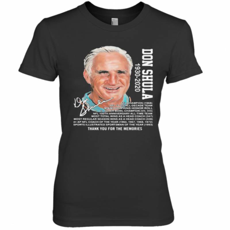 Don Shula 1930 2020 Miami Dolphins Thank You For The Memories Signature Premium Women's T-Shirt