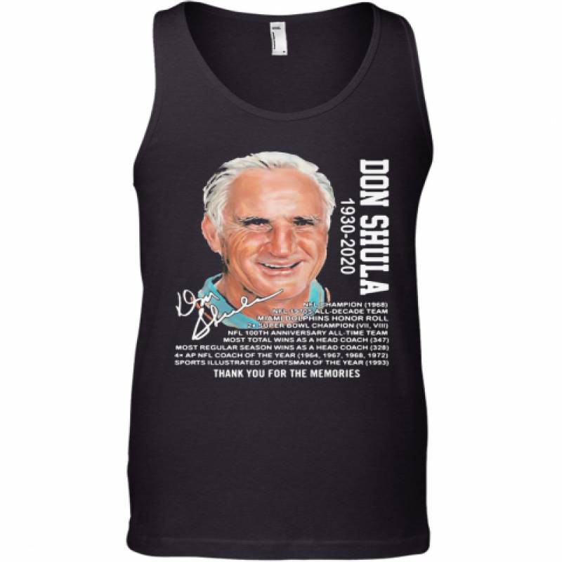 Don Shula 1930 2020 Miami Dolphins Thank You For The Memories Signature Tank Top