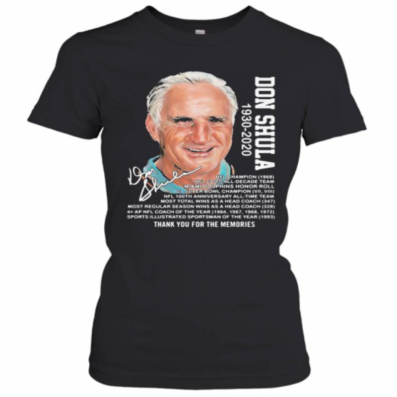 Don Shula 1930 2020 Miami Dolphins Thank You For The Memories Signature Women's T-Shirt