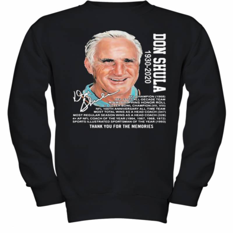 Don Shula 1930 2020 Miami Dolphins Thank You For The Memories Signature Youth Sweatshirt